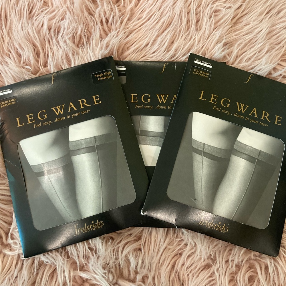 Frederick's of Hollywood black/ white colorband Thigh High Stockings bundle S